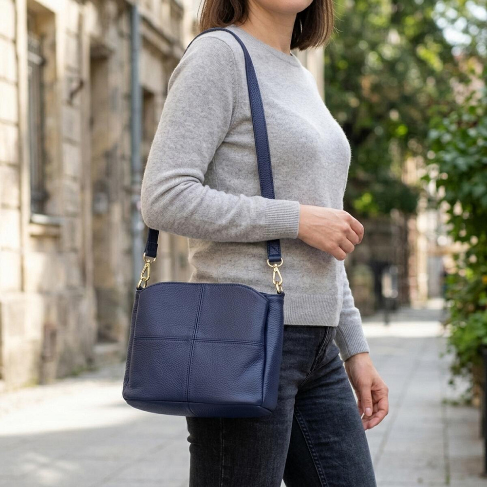 Жіноча сумка з натуральної шкіри з трьома відділеннями Vintage 22976 Синій Київ - фото 12