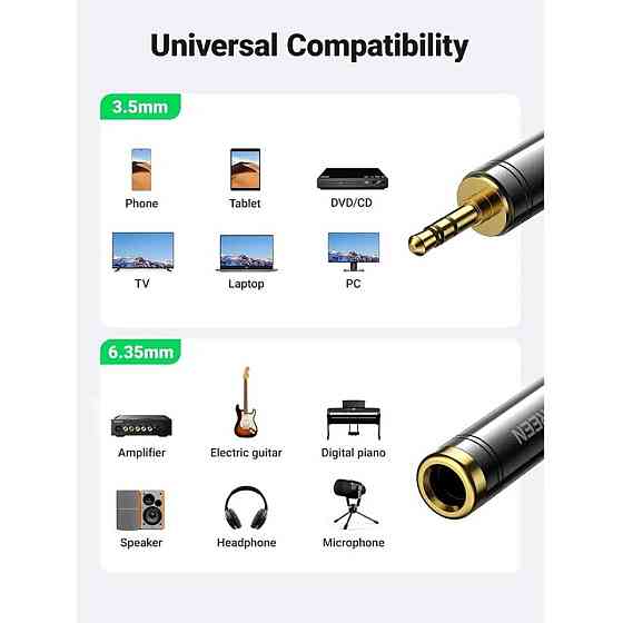 Перехідник UGREEN AV168 3.5 мм "тато" - 6.35 мм "мама" Adapter 1pcs(UGR-60711) UGR-60711 Одеса