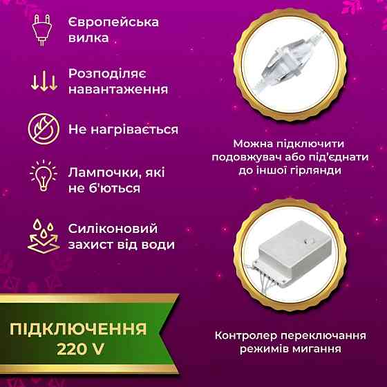 Гірлянда штора світлодіодна GarlandoPro 200LED Роса 3х3м 8 режимів 10 ниток гірлянда роса на ялинці 173305ML Коломия