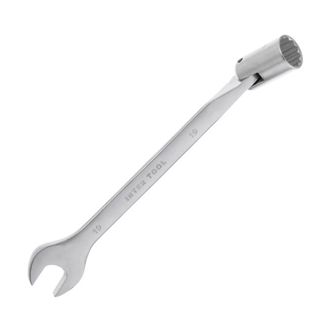 Ключ рожково-накидний, шарнірний, 19 мм,, Cr-V, покриття: сатин-хром INTERTOOL XT-1419 Київ - фото 1