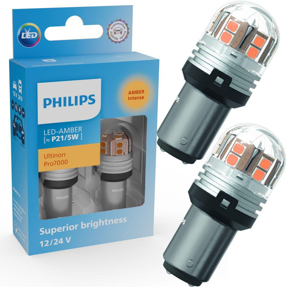 Комплект світлодіодних ламп PHILIPS 11499AU70X2 PY21/5W LED Ultinon Pro7000 BAY15d AMBER 12/24V Харків - фото 1
