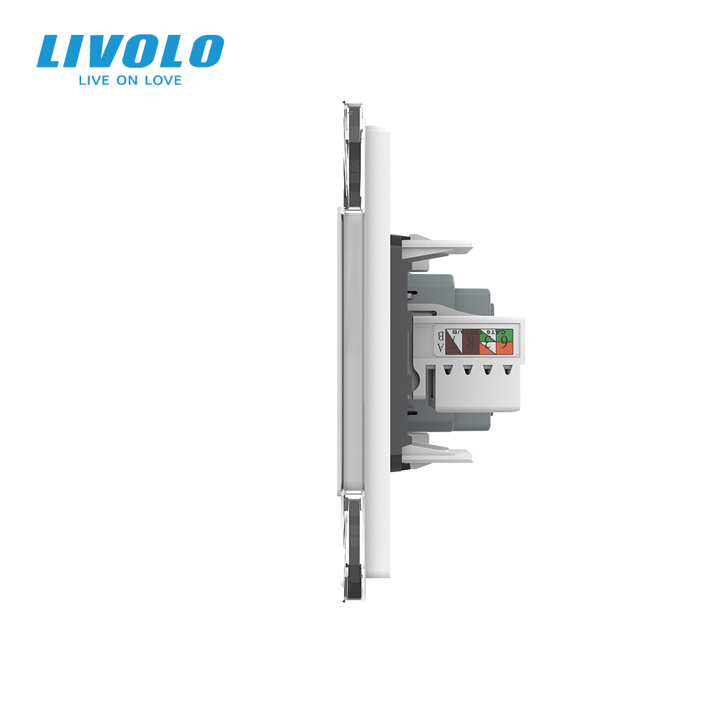 LIVOLO Розетка двомісна комбінована Силова Інтернет Livolo білий скло (VL-C7C1EUK01C-11) Коломия - фото 2