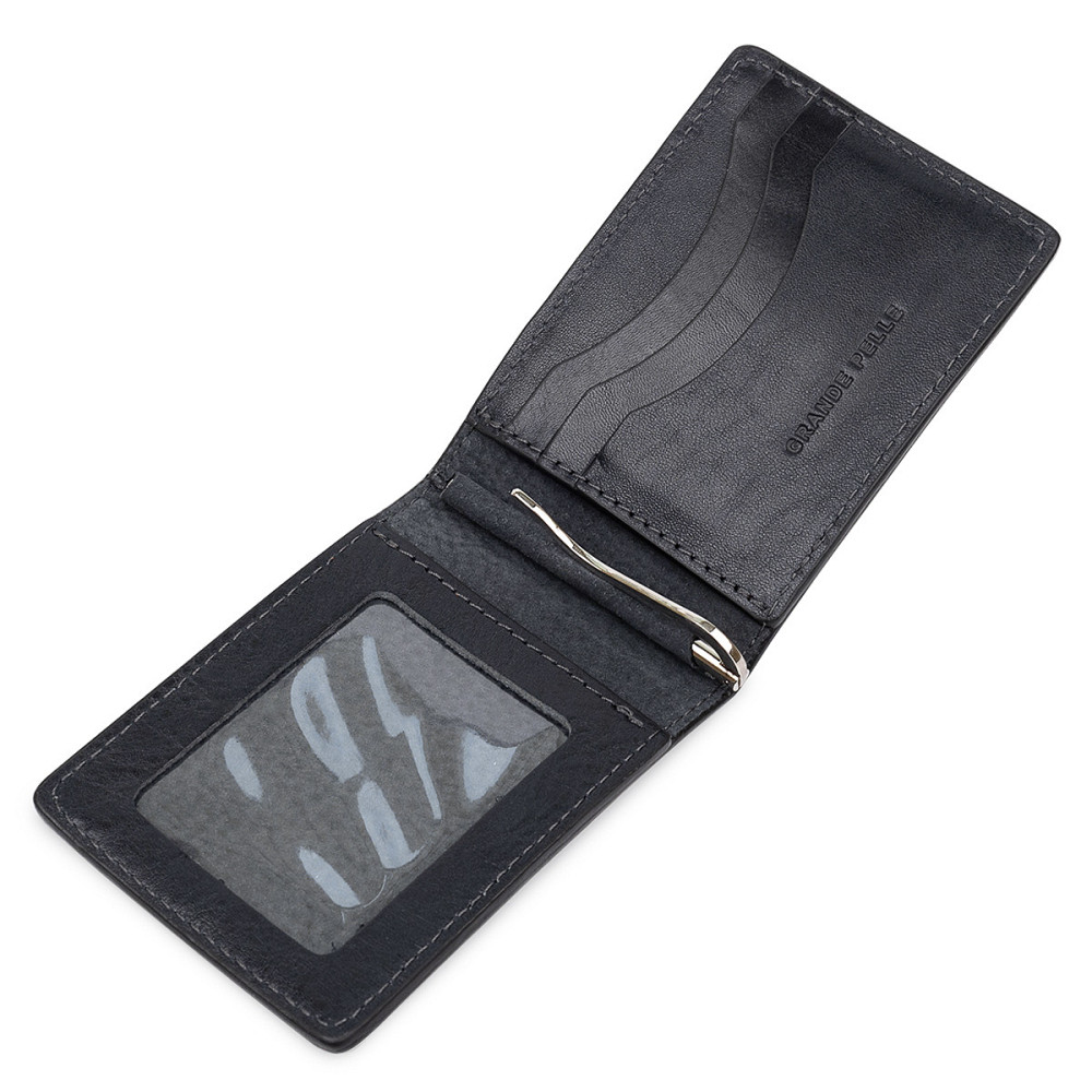 Кожаный мужской зажим для денег GRANDE PELLE 11544 Синий Киев - изображение 3