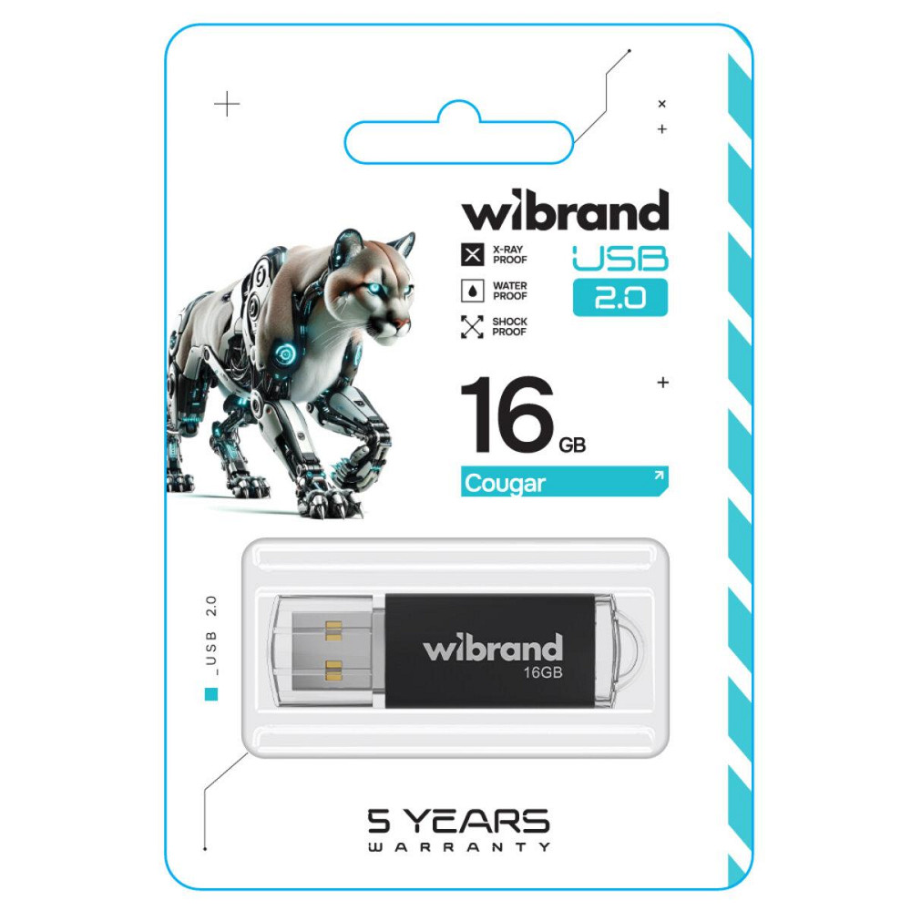 Флешка flash Wibrand USB 2.0 Cougar 16Gb Black WI2.0 / CU16P1B Одеса - фото 2