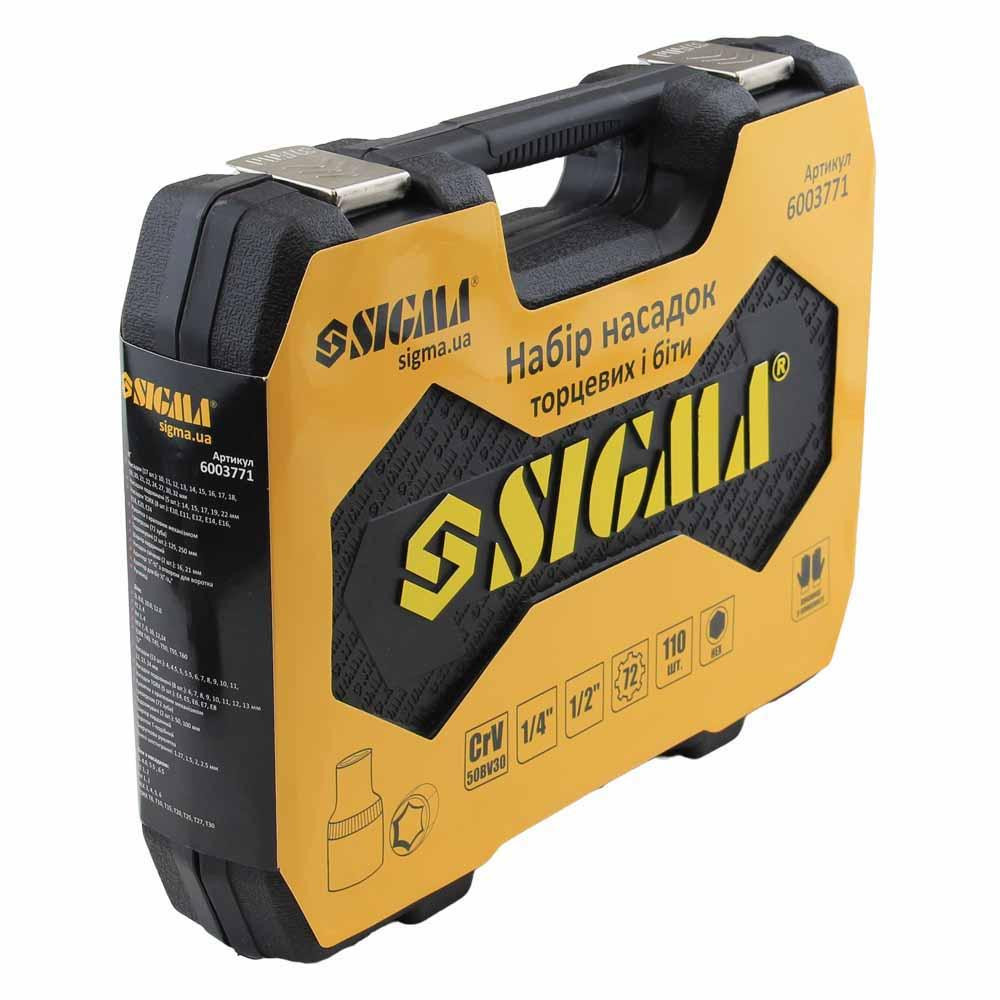 Набір насадок торцевих і біт 1/4", 1/2" 110 шт. CrV mid SIGMA (6003771) Київ - фото 3