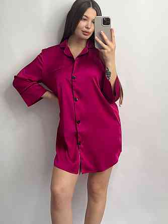 Жіноча нічна сорочка подовжена шовкова Малиновий L Харків