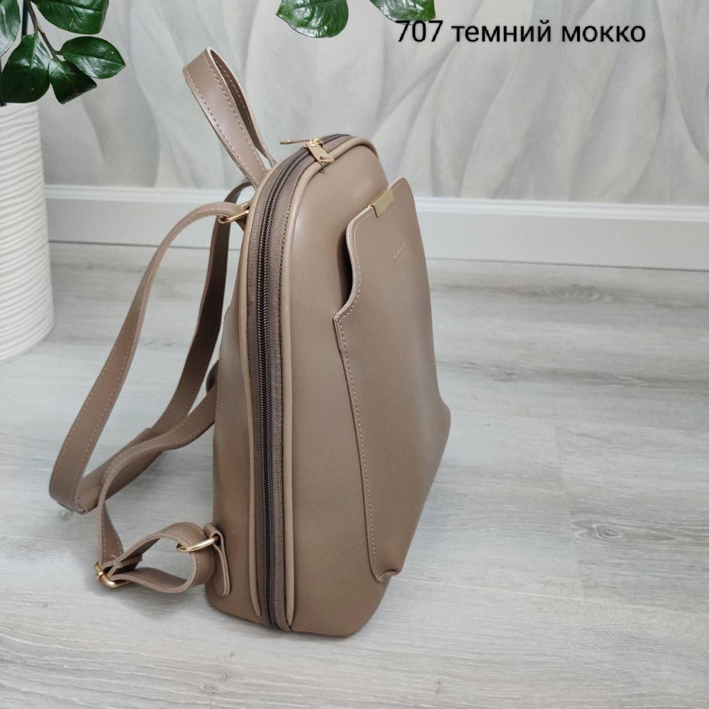 Брендовый женский рюкзак-сумка. Женский маленький брендовый рюкзак-сумка. Цвет Мокко 707 Киев - изображение 8