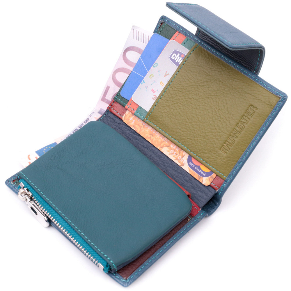 Жіноче портмоне з оригінальною монетницею з натуральної шкіри Бірюзовий (ST Leather) Київ - фото 1