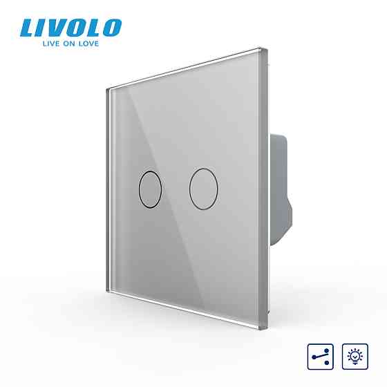 LIVOLO Сенсорний прохідний/перехресний димер 2 сенсори LIVOLO сірий матове скло Коломыя