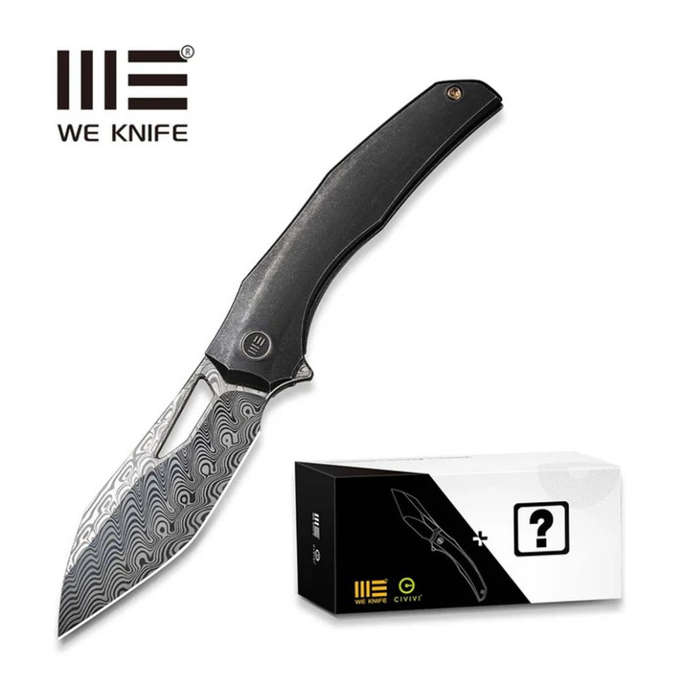 Ніж складаний туристичний WE Knife Ignio Mystery Box Ignio Mystery Box, (8.39 см) Damasteel (Hakkapella) / 6AL4V Titanium чорний Київ - фото 10