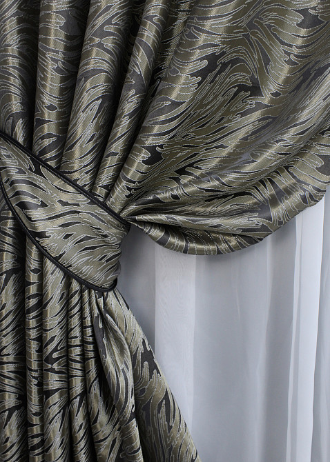 Комплект кооротких штор VR-Textil Жаккард Magic № 1611ш Графитовый с бежевый 145х170 см 2 шт (35-0245) Киев - изображение 4