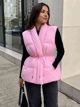 Жилетка жіноча Lady Yep 30511 утеплена кімоно на запах з поясом рожева, рожевий, 42 Київ