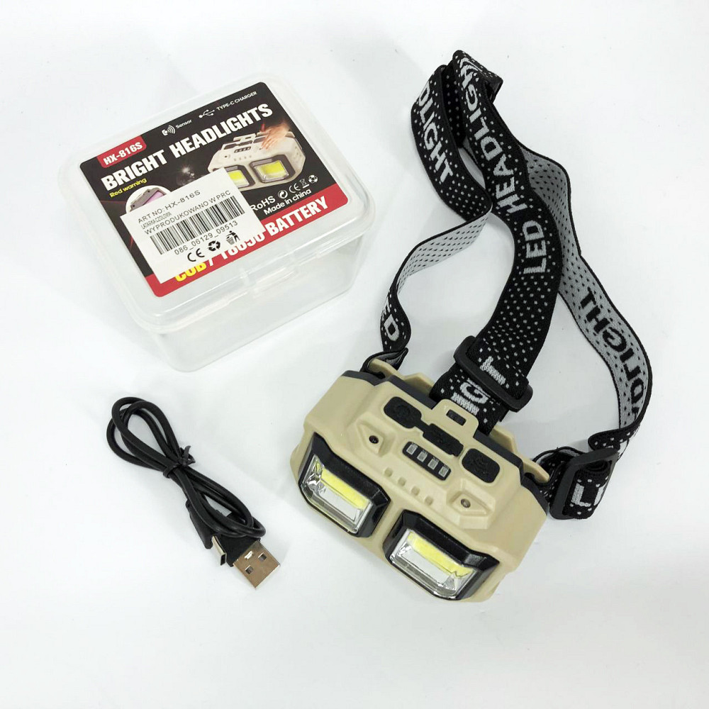 Мощный налобный фонарь для рыбалки HX-816S 2COB(white+red), Фонарик на голову с зарядкой LJ-73 Киев - изображение 7