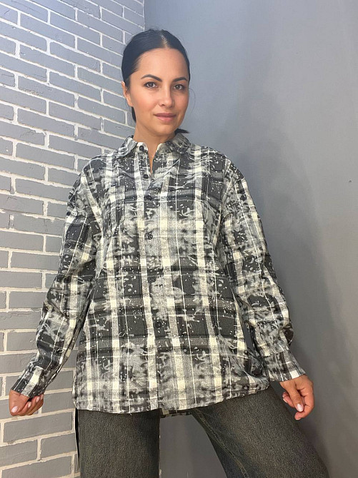 Сорочка жіноча A-N 2775 картата варена в клітинку оверсайз коттон one size, сірий, one size Київ - фото 7