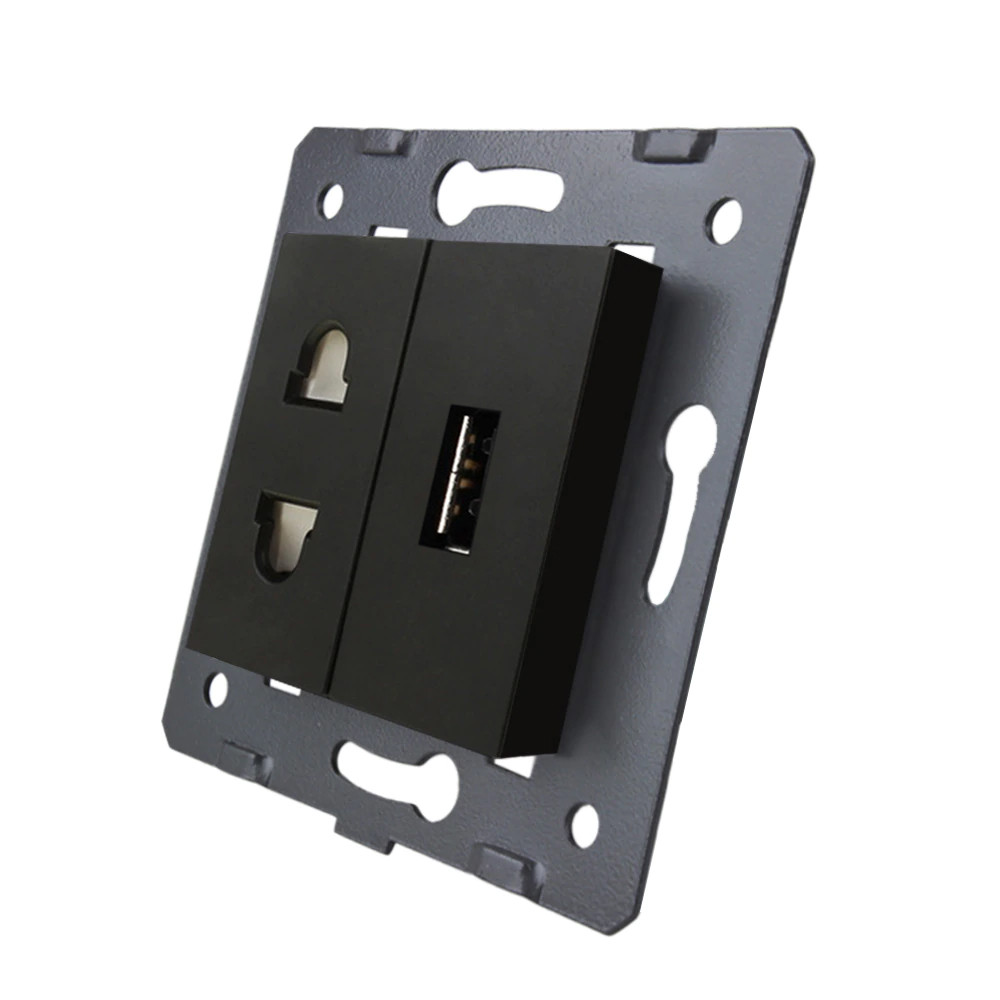 LIVOLO Розетка LIVOLO універсальна + USB зарядка 5V 2.1A, чорна, 16А 230В, з шторками, модуль ( Коломия - фото 1