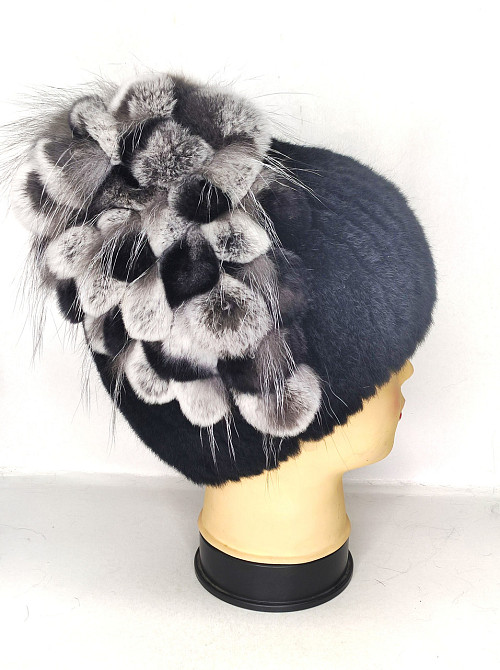 Меховая шапка женская водопад Rex Кристина Черный Харьков - изображение 4