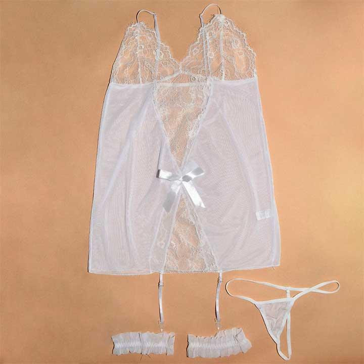 Коротенький пеньюар с подвязками для чулок белый XS-S – Эротическое бельё Винница - изображение 4