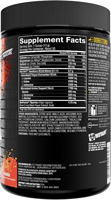 Амінокислотний комплекс Mutant Hardcore BCAA 390 г, Mango Луцьк - фото 3