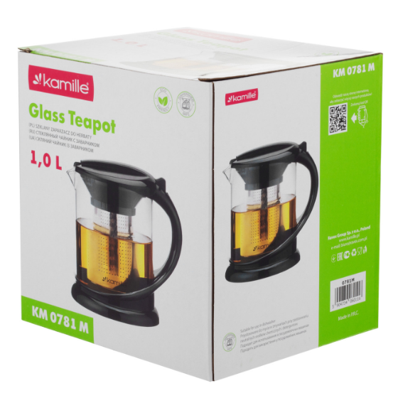 Заварник 1000мл зі з'ємним ситечком скло/нержавіюча сталь 0781M KAMILLE Житомир - фото 8