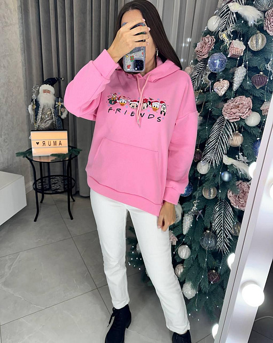 Жіноча тепла новорічна худі оверсайз крою тринитка на флісі Рожевий, 48/52 Одеса - фото 5