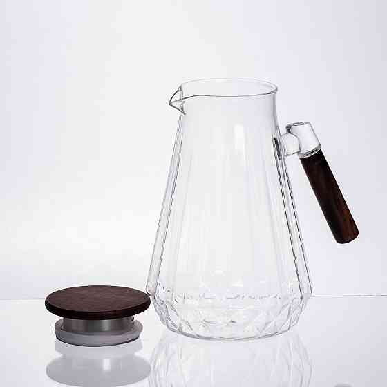 Глечик для напоїв 1.7 (л) для компоту, мохіто, лимонаду, сангрії скляний глечик із ручкою й бамбуковою кришкою 64486-71 Коломия