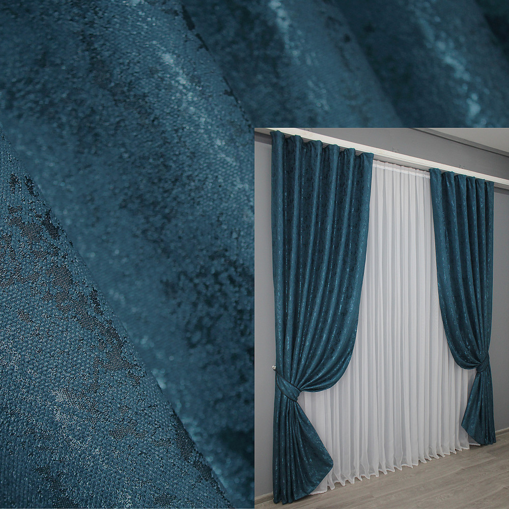 Комплект готових штор VR-Textil Льон мармур Pavliani № 1365ш Синій 150х270 см 2 шт (33-0226) Київ - фото 1