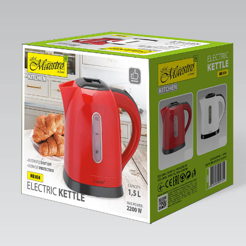 Електрочайник 1,5л 1850-2200W (диск) червоний MR-034-RED Maestro Житомир