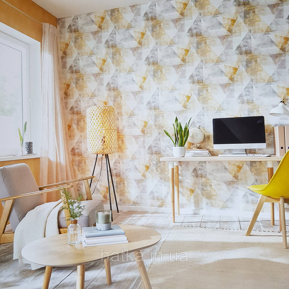 Шпалери вінілові на флізелін Rasch Linares 0.53х10 геометрія абстракція розмиті фігури жовті сірі 617948 Київ - фото 1