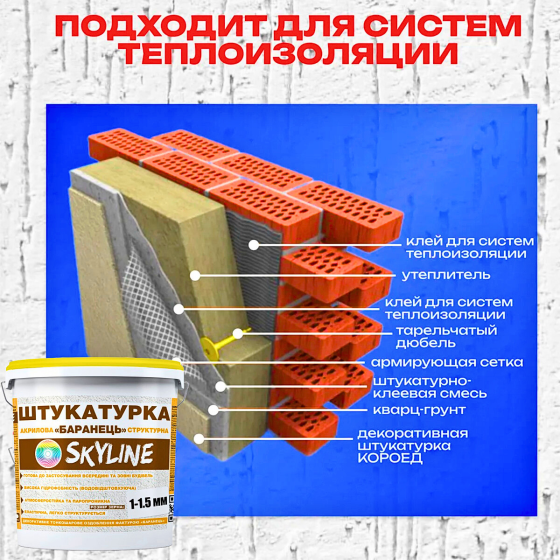 Декоративна штукатурка «SkyLine» Акрилова, зерно 1-1,5 мм, 7 кг (Короїд) Харків