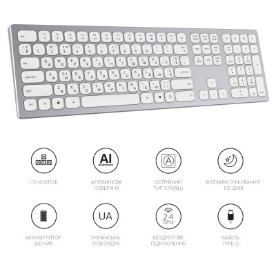 Клавіатура OfficePro SK1550 Wireless White (SK1550W) Вінниця - фото 6