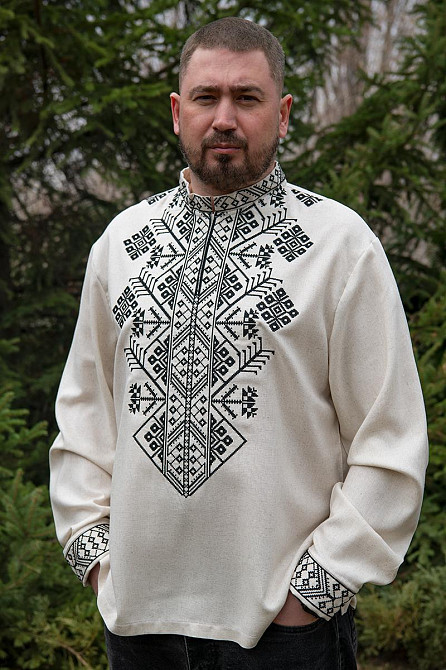 Вишиванка лляна чоловіча, довгий рукав, натуральна, (льон) топ  Одяг 56/58 Київ - фото 1