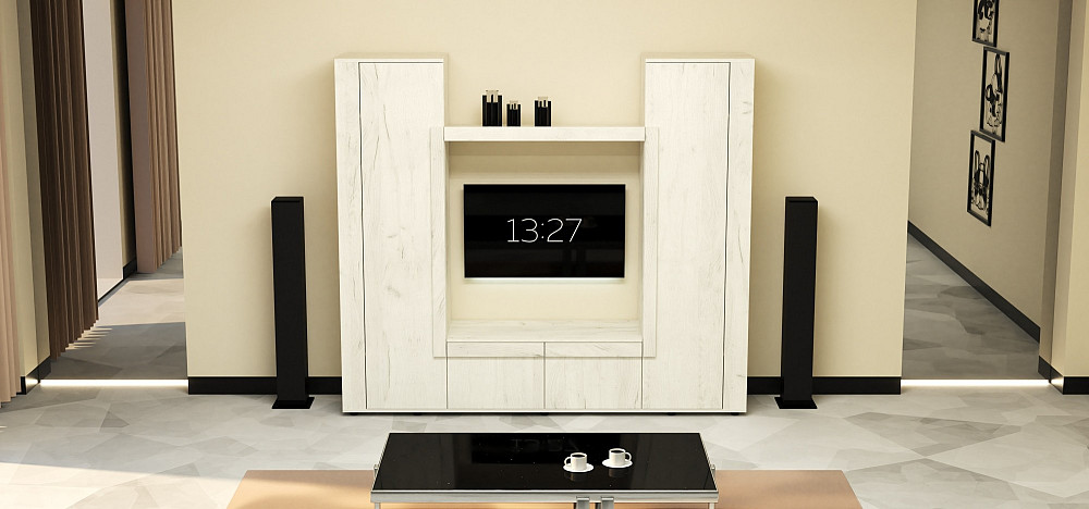 Стенка в гостиную под ТВ Эхо-4, Дуб Крафт Білий, 2080х420х1850 Львов - изображение 2