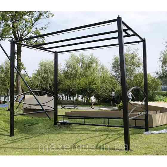 Садовые качели Bonro JD3060 4-х местная раскладная с навесом и москитной сеткой для сада и террасы серая Мостиська