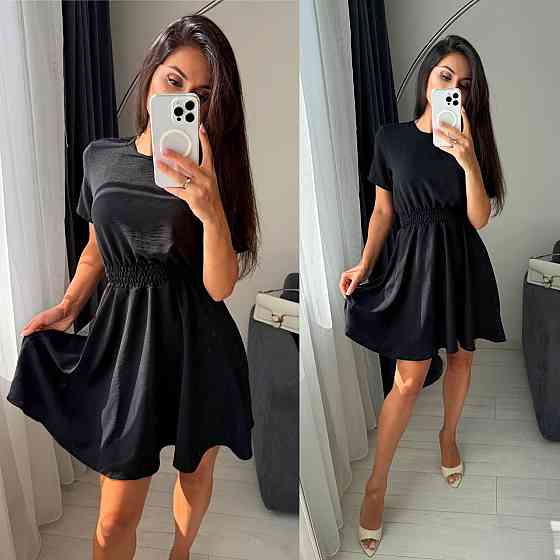 Жіноче легке приталене базове плаття креп жатка Чорний, 46/48 Одеса