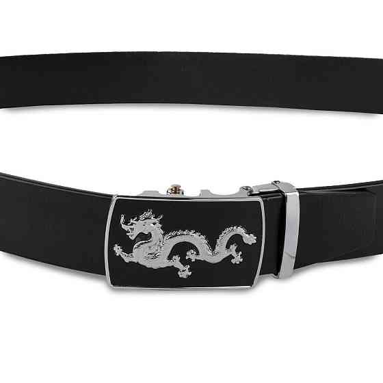 Ремень мужской серебристый дракон Vintage 20256 Черный Киев