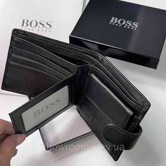 Мужское брендовое портмоне из натуральной кожи на кнопке Boss (6605) Киев