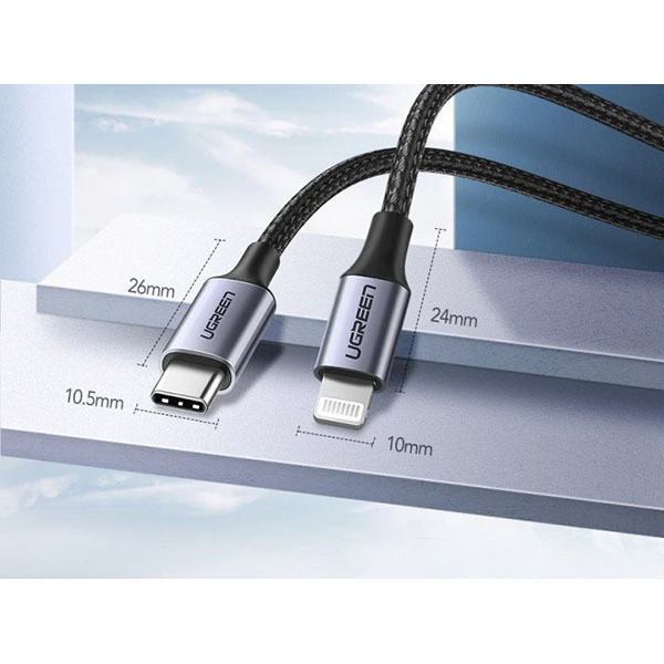 Кабель UGREEN USB-C - Lightning 1м, черный, плетеный Киев - изображение 3