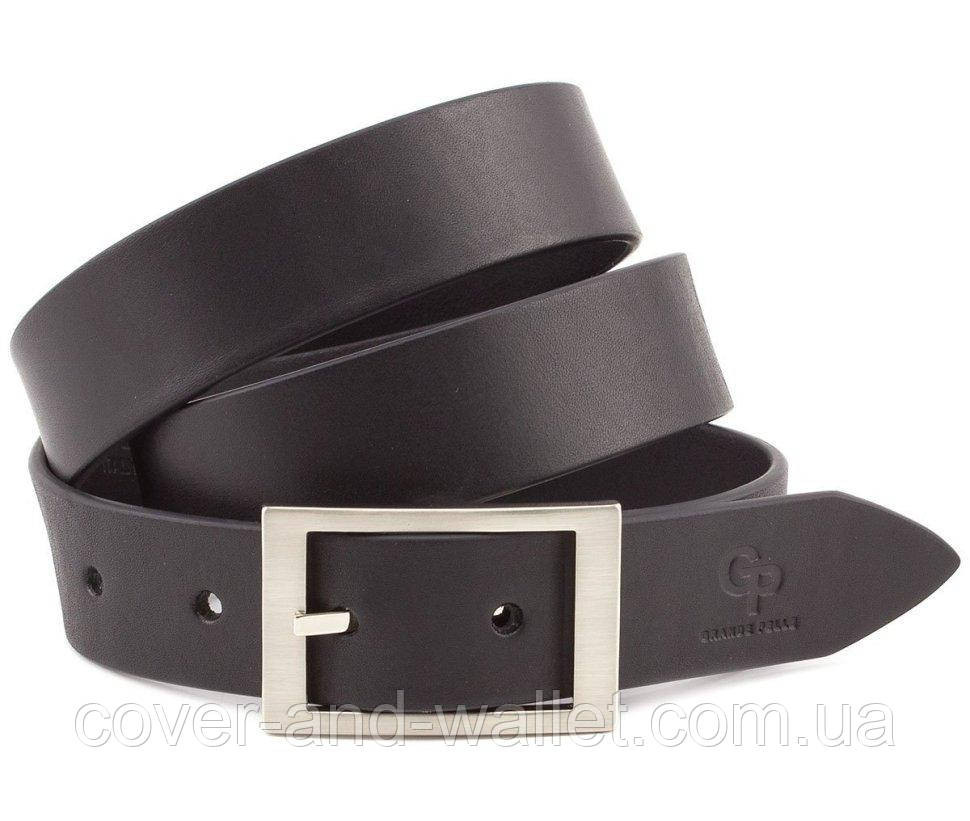 Стильный кожаный ремень для делового мужчины черного цвета 35мм Grande Pelle Киев - изображение 1