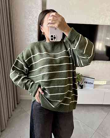Жіночий затишний оверсайз светр в смужку машинна вʼязка Одеса