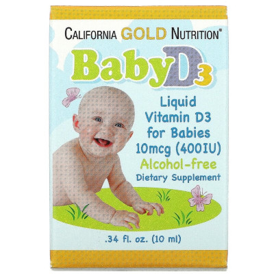 Вітамін California Gold Nutrition Дитячий вітамін D3 400 МО, Baby Vitamin D3 Liquid, 10 мл (CGN-01034) Вінниця - фото 1