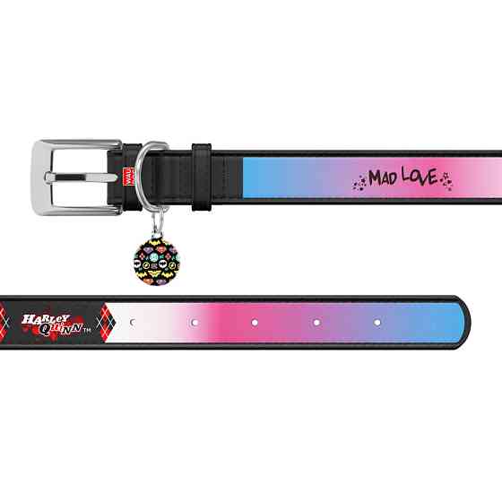 Нашийник для собак шкіряний WAUDOG Design з QR паспортом, малюнок "Харлі Квін", Ш 35 мм, Дов 46 Коломия