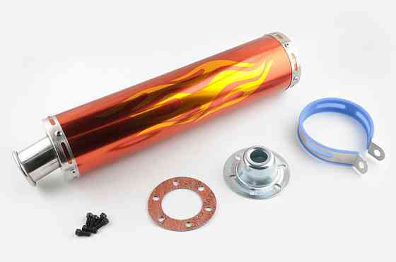 Глушник (тюнінг) 420 * 100mm, кріп. Ø78mm (нержавіюча сталь, полумя, червоний, прямоток, mod:2) Київ