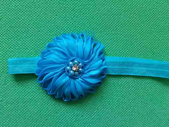 Повязка для девочки голубая - размер цветка 7см, размер универсальный (на резинке) Киев