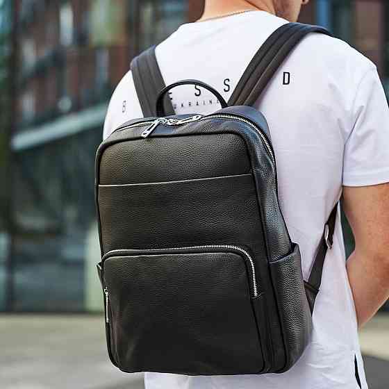 Мужской рюкзак Tiding Bag (30 х 40 х 16 см) из натуральной кожи Черный Киев