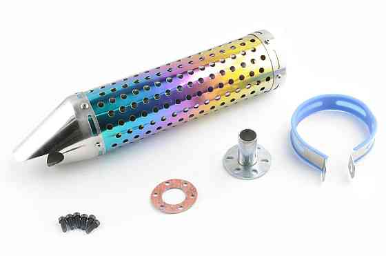 Глушитель (тюнинг) 300*88mm, креп. Ø48mm (нержавейка, радуга, перфорированный, mod:1) Мукачево