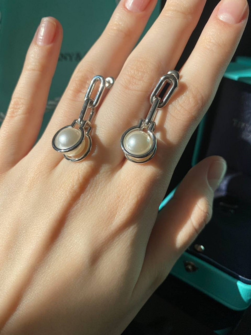 Tiffany Тиффани серьги с жемчугом, посеребрение, упакованы в мешочек Одесса - изображение 1
