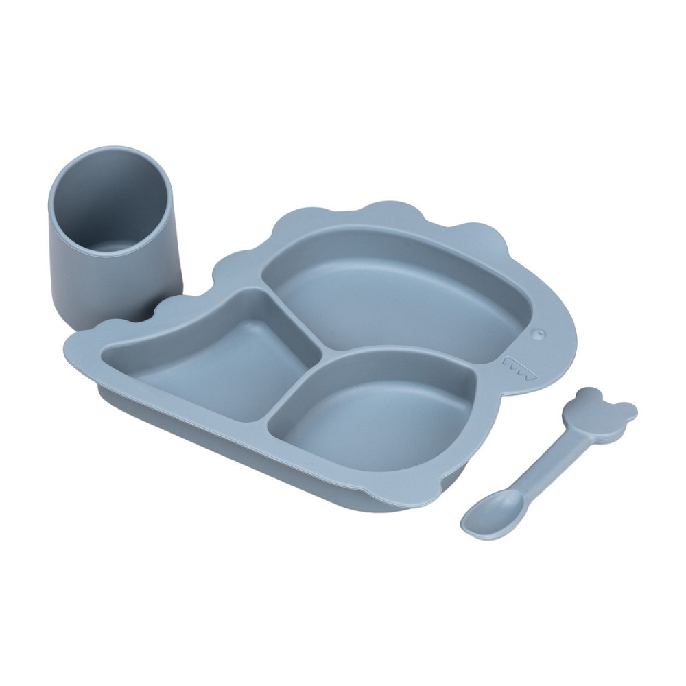 Дитячий набір силіконової посуди: чашка, тарілка, ложка, синій Київ - фото 2