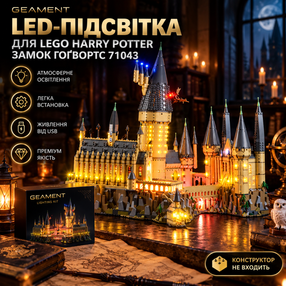 LED-підсвітка GEAMENT для LEGO Harry Potter Замок Гоґвортс 71043, комплект освітлення, КОНСТРУКТОР НЕ ВХОДИТЬ Київ - фото 1