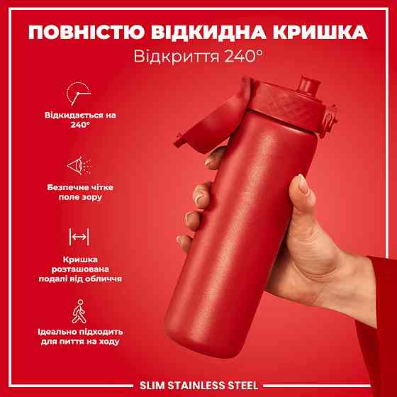 Пляшка для води металева ION8 600 мл. Stainless Steel, Red Кам'янське