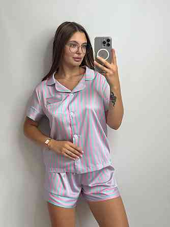 Жіноча сатінова піжама смужка Блакитно-Розовий M-L Харків